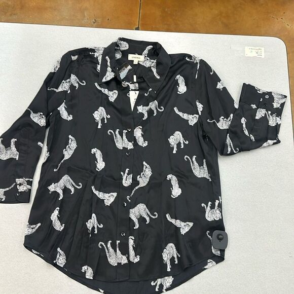 NWT Lagence Tyler Black White Silk Jaguar Printed Button Up Shirt L - Picture 1 of 8